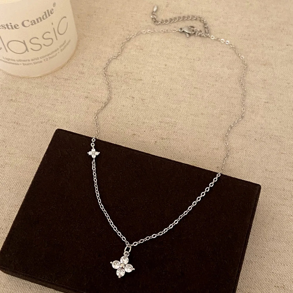 Crystal Flower Stainless Steel Bracelet and Necklace – Elegant Women’s Jewelry Gif