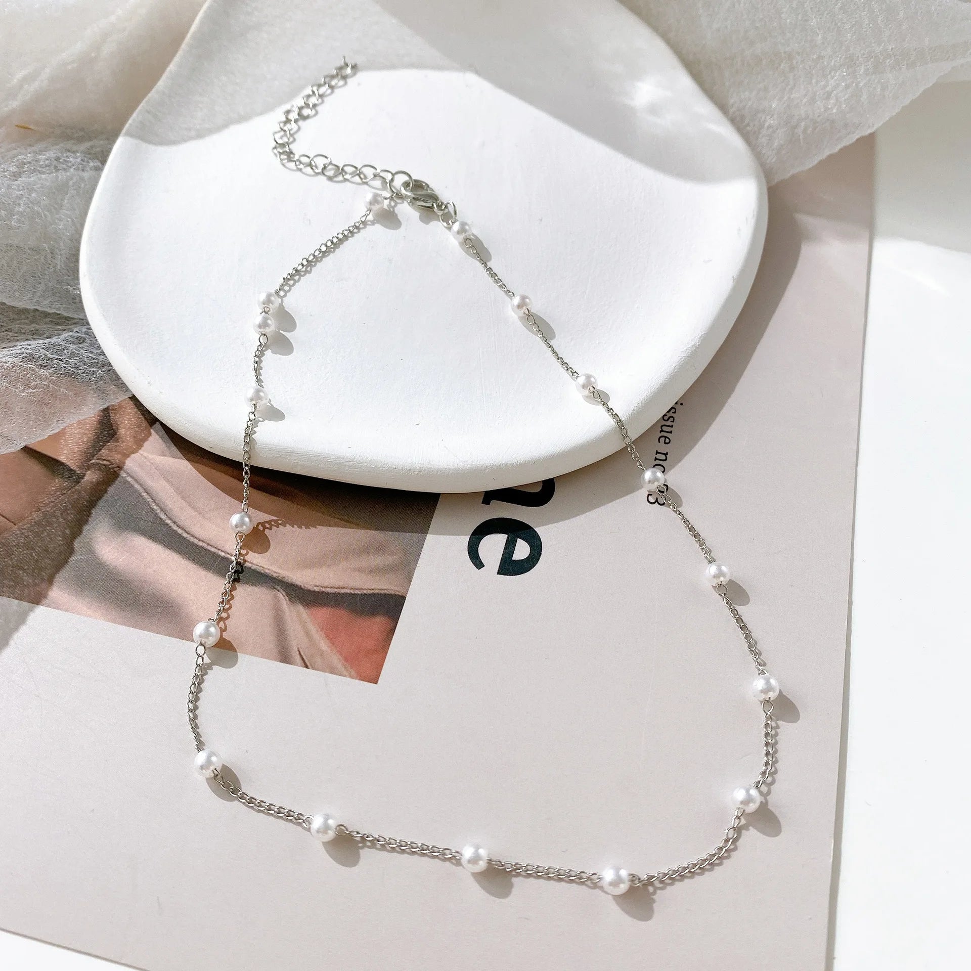 Simple pearl necklace with double layer and pendant - High quality and luxury