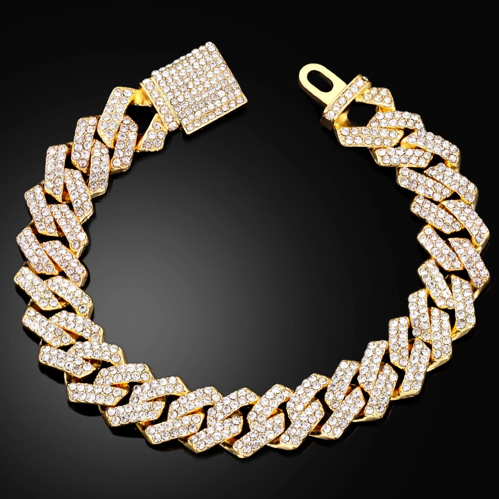 Miami Cuban Rhinestone Bracelet – Bold 14MM Jewelry Gift for Him & Her