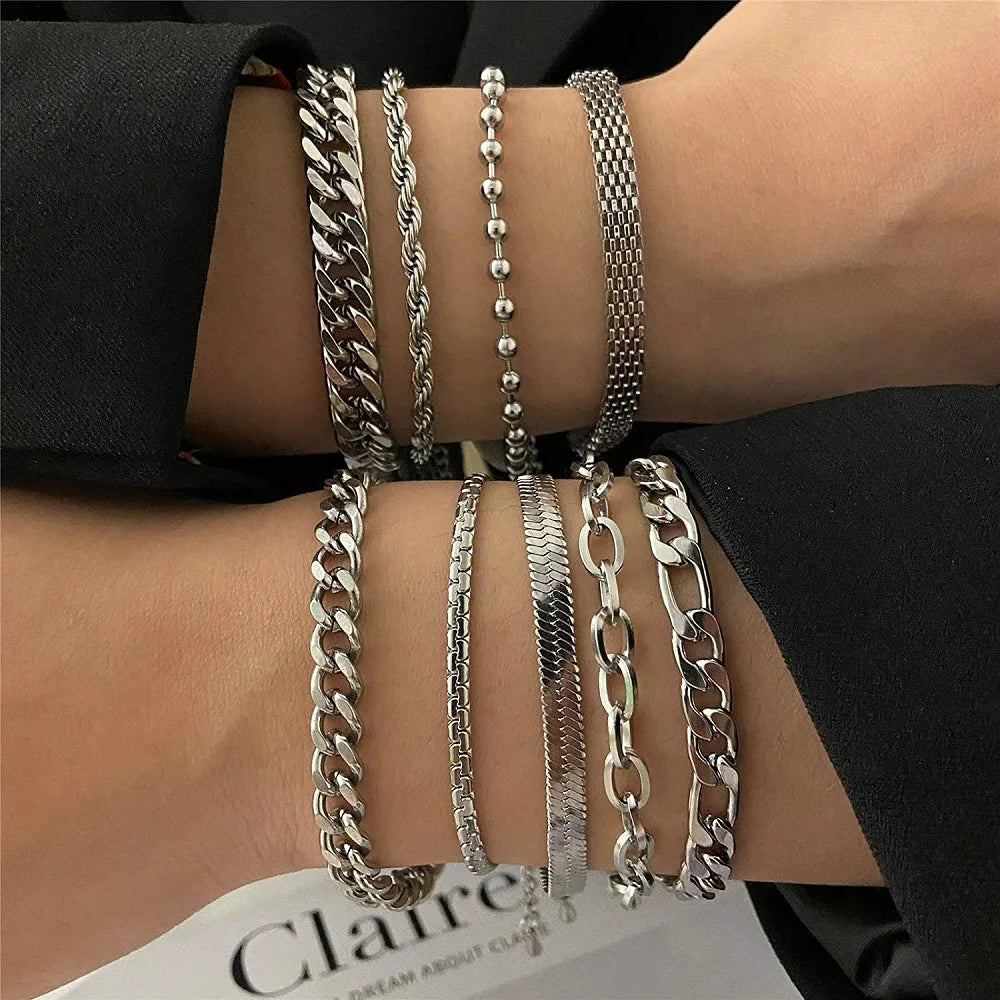 Unisex Cuban & Figaro Chain Bracelet – Stainless Steel Jewelry