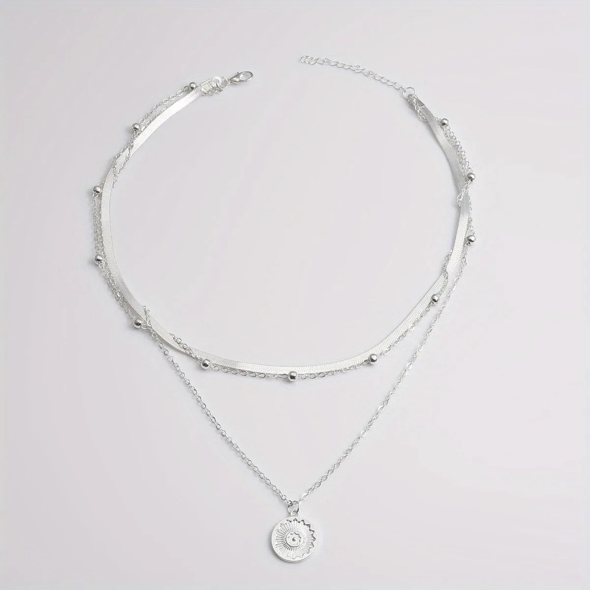 Bold design silver chain collar with three layers - luxury