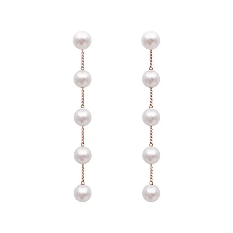 Long Flower Pearl Earrings with Rhinestones – Elegant Jewelry, with a celestial style
