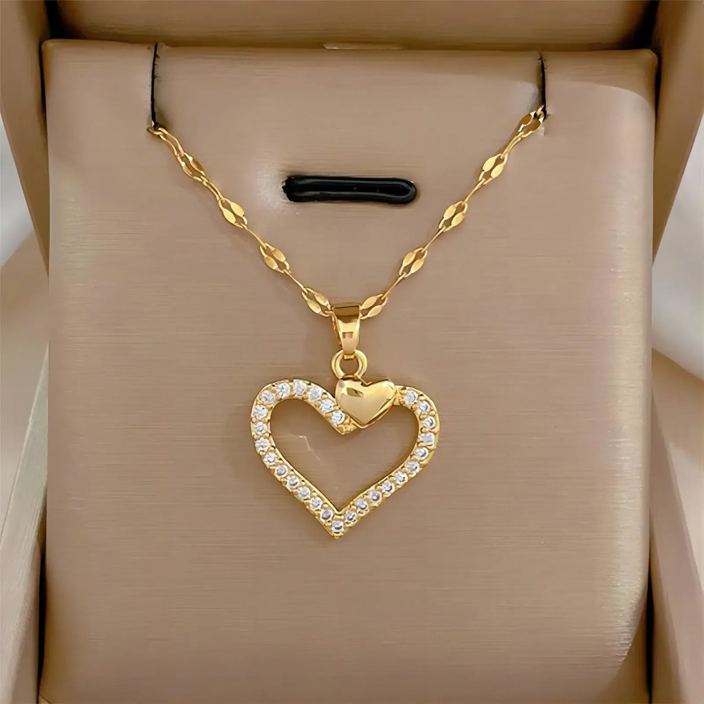 Trendy Heart Stainless Steel Zirconia Necklaces for Women and Girls - Quality of the famous