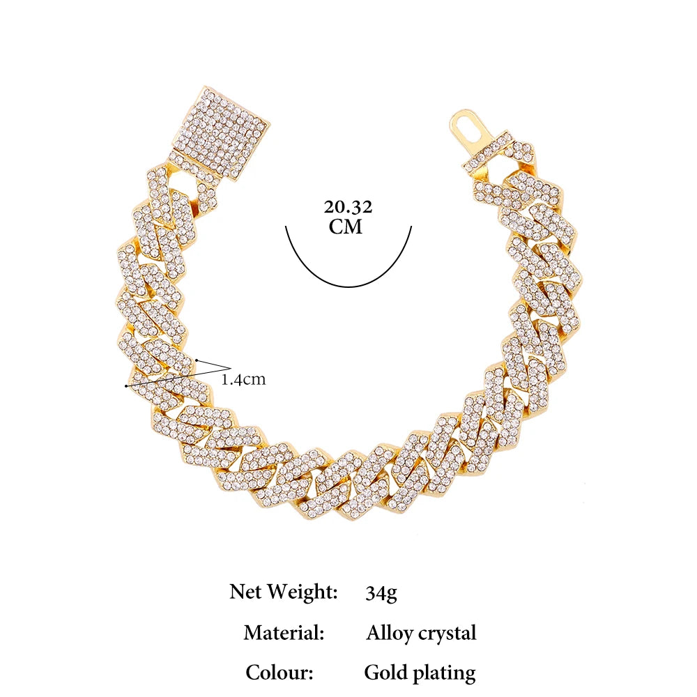 Miami Cuban Rhinestone Bracelet – Bold 14MM Jewelry Gift for Him & Her