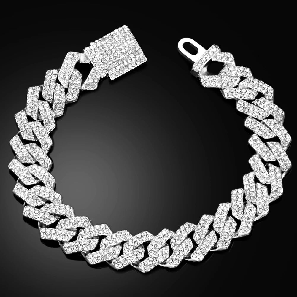 Miami Cuban Rhinestone Bracelet – Bold 14MM Jewelry Gift for Him & Her