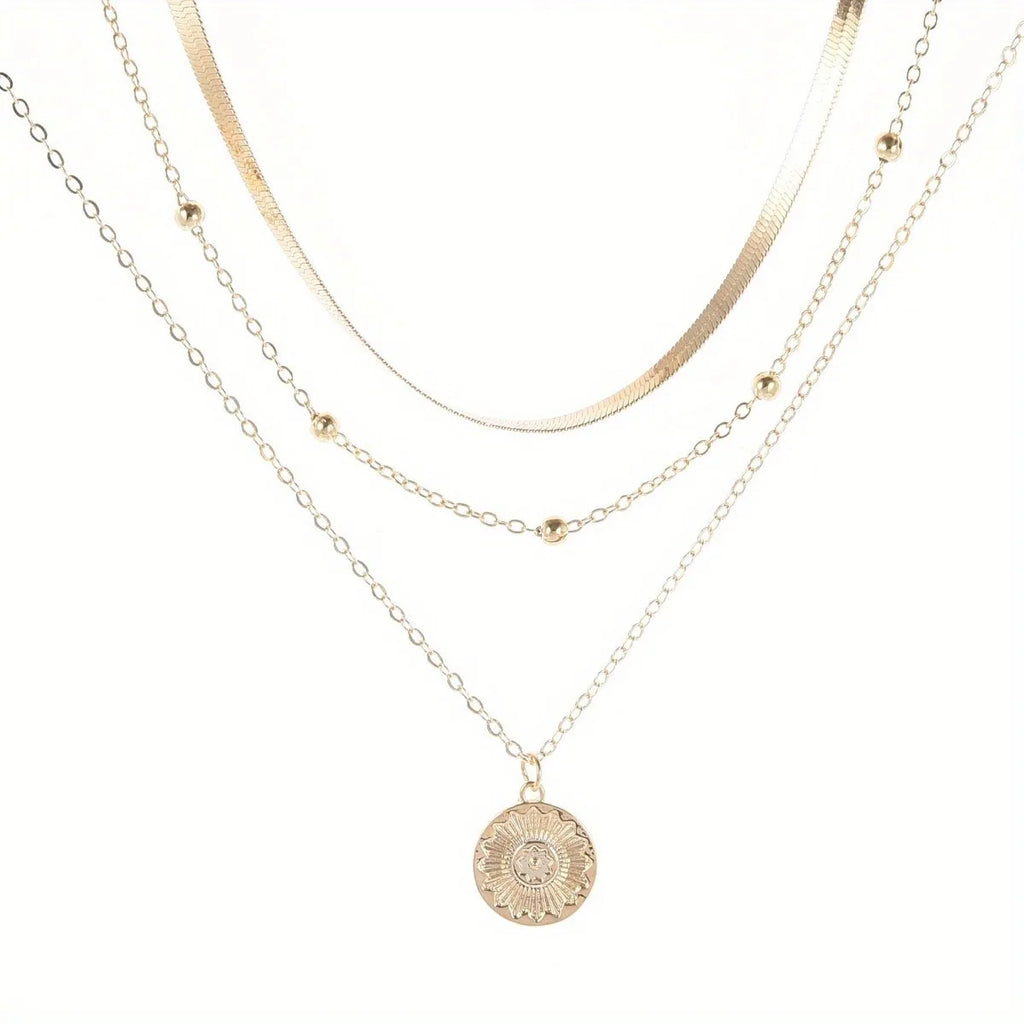 Bold design silver chain collar with three layers - luxury