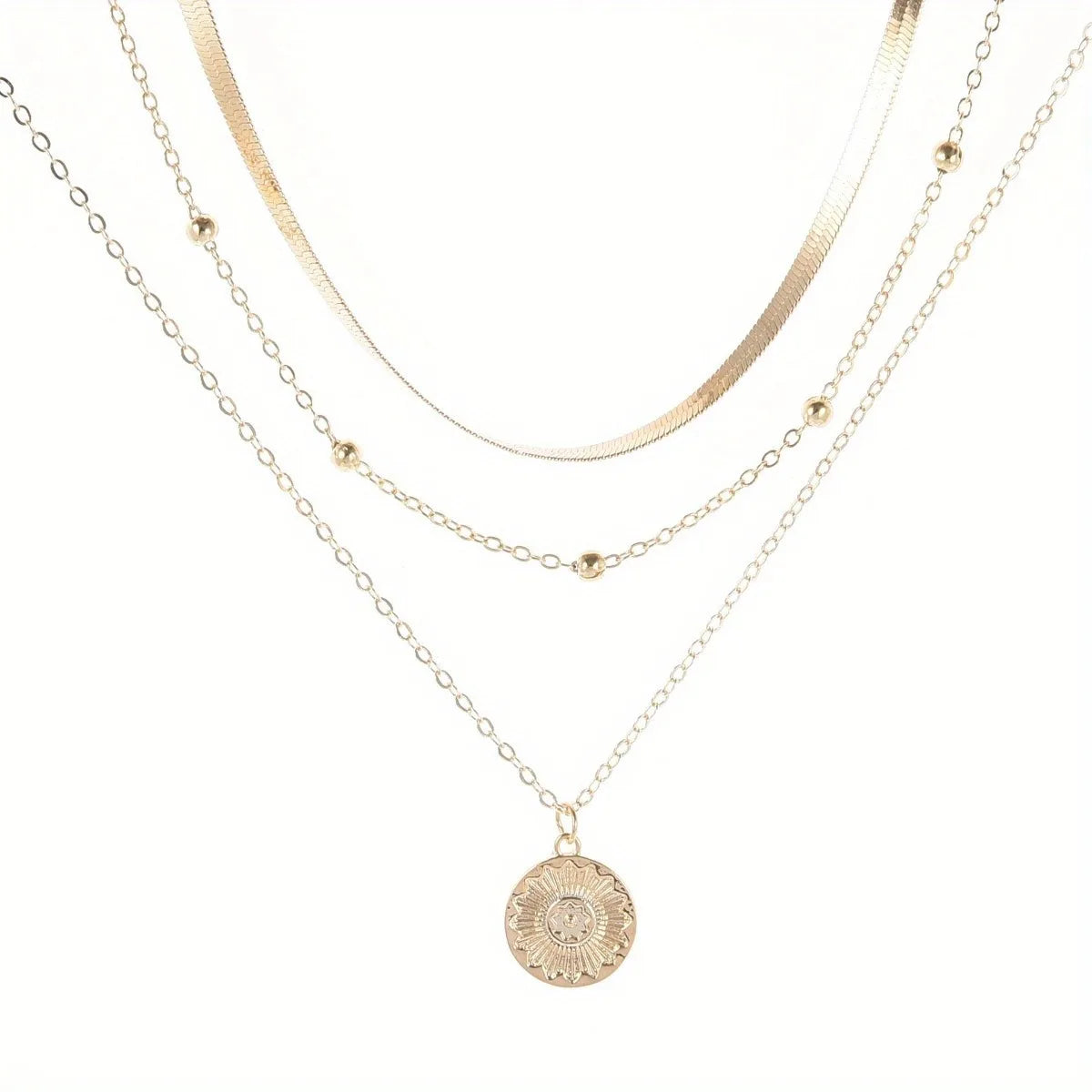 Bold design silver chain collar with three layers - luxury
